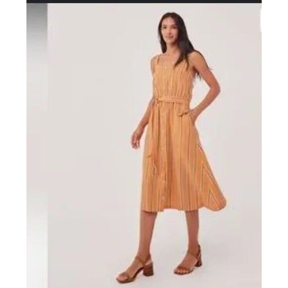 Pact Dress The Canopy Picnic Dress Size S Orange Sun Drenched Stripes Casual - Picture 9 of 10